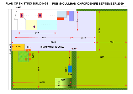 Cullham PLAN 1 showing shape of the property including the outline of the buildings with measurements.